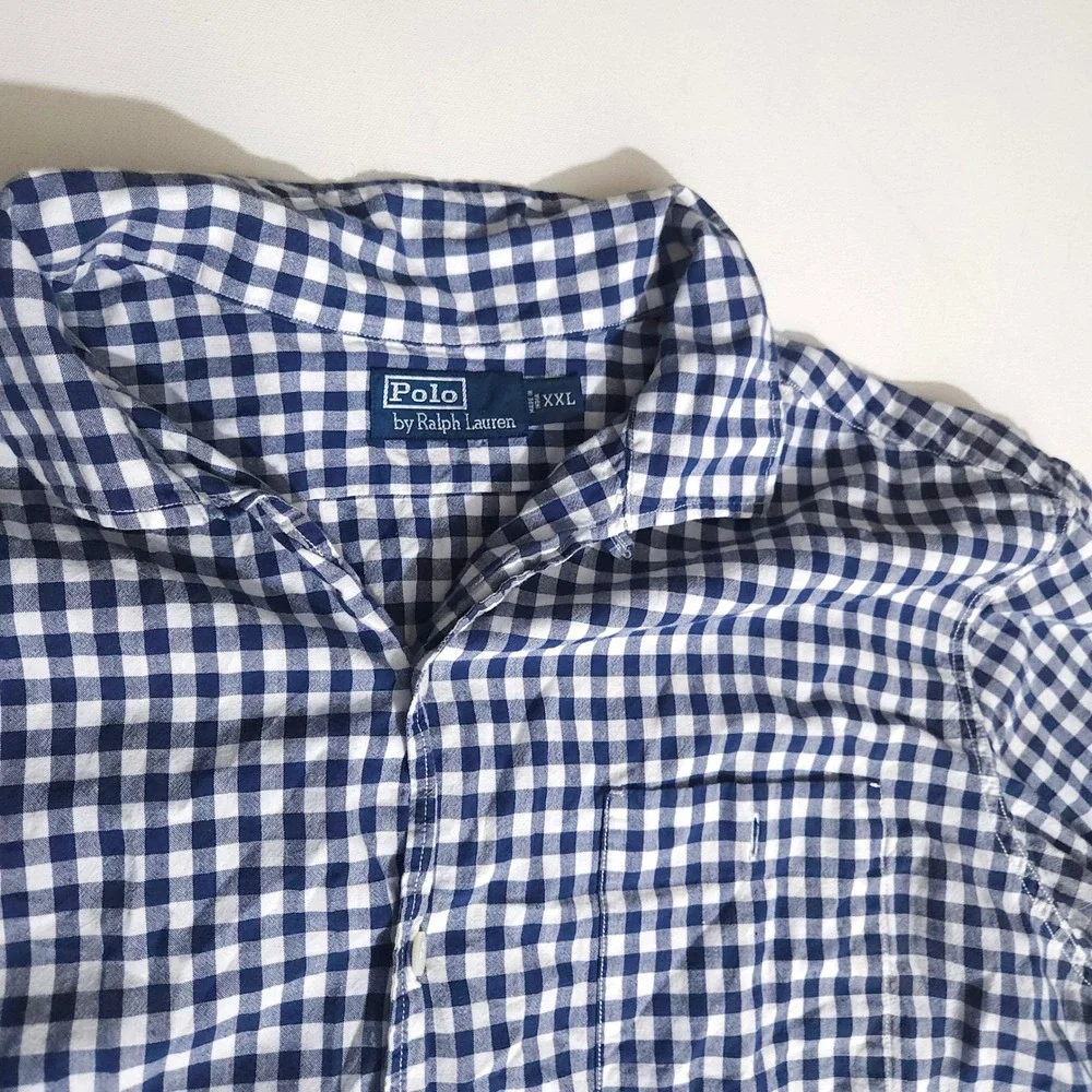 Polo Ralph Lauren Mens XXL Blue White Gingham Short Sleeve Button Down Shirt